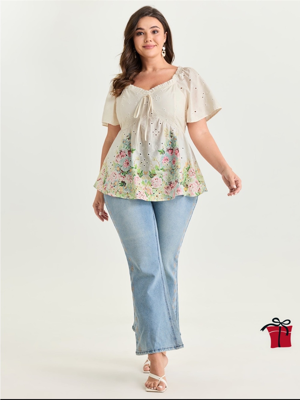 BloomChic Cotton Floral Textured Hem Blouse size 1X (14-16) - Picture 3 of 15